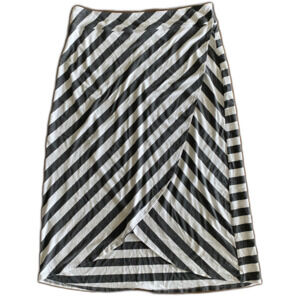 Athleta Gray & White Striped Midi Skirt Women's XL